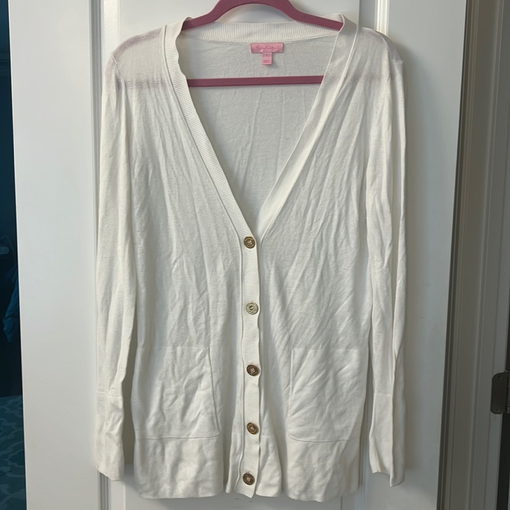 Lily Pulitzer white gold button cardigan